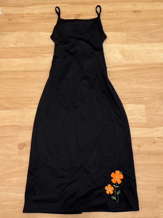 My Michelle Dresses & Skirts - Vintage 90s Black Square Neck Floral-Embroidered Slip Dress Back Tie Medium